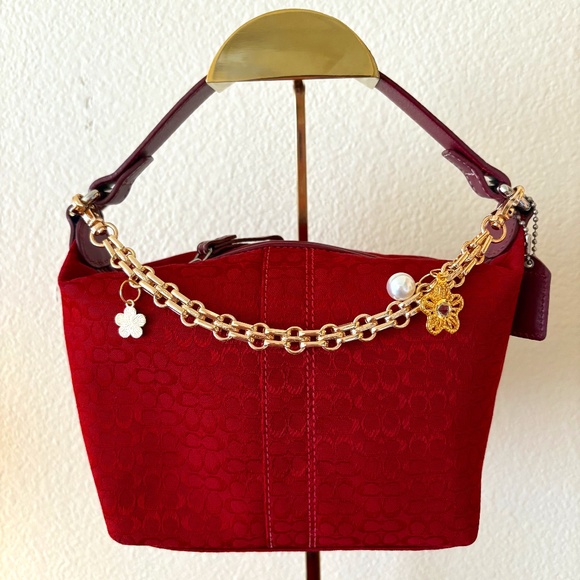 Coach Handbags - Coach Vintage Red signature canvas leather detail mini handbag